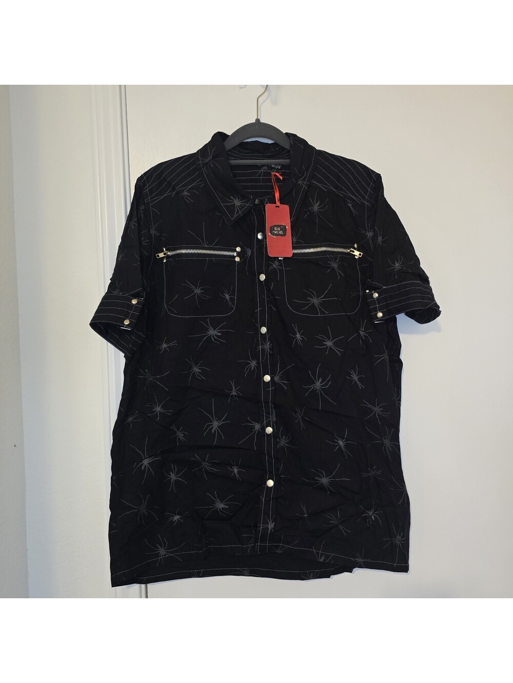 Dead Threads Mens Goth Button Cotton Shirt Spiders Punk Alternative Y2K Sz L